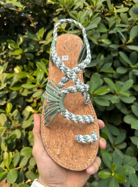 SANDALI CON CORDA COTONE INTRECCIATI , SUOLA IN GO