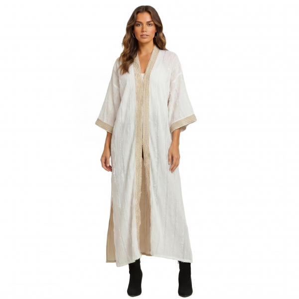 GIACCHINO KIMONO LUNGO IN COTONE BIANCO, CON MANIC