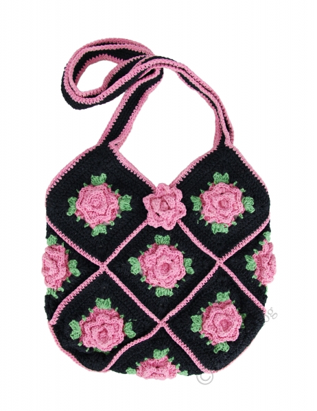BORSA&nbsp;DA SPALLA IN COTONE RICAMATO A UNCINETTO CON
