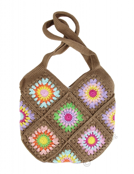 BORSA&nbsp;DA SPALLA IN COTONE RICAMATO A UNCINETTO CON