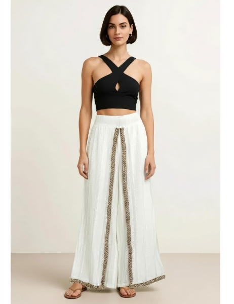PANTALONE FINTO PANTAPAREO&nbsp;IN DOPPIO COTONE BIANCO
