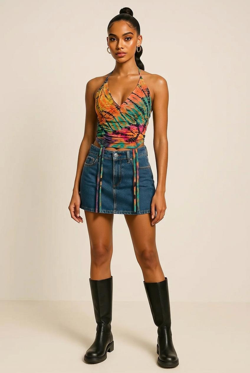 TOP TIE DYE, SPALLINA STRETTA CON LACCI PER ARRICC TOP TIE DYE, SPALLINA STRETTA CON LACCI PER ARRICC