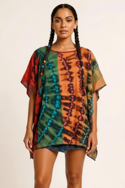 MAGLIA AMPIA A PIPISTRELLO PATCH TIE DYE MANICA CO