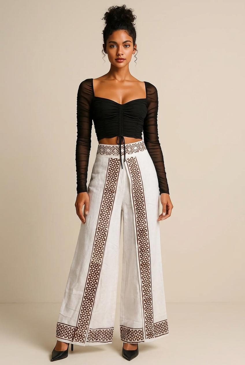 PANTALONE CON LACCI IN COTONE ORGANICO GREZZO A RE PANTALONE CON LACCI IN COTONE ORGANICO GREZZO A RE
