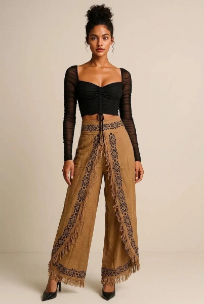 PANTALONE CON LACCI&nbsp;IN COTONE&nbsp;ORGANICO GREZZO A RE