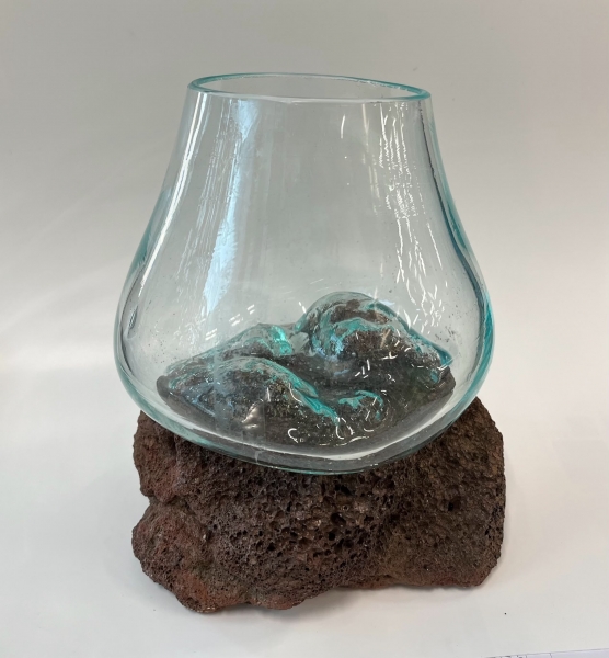 VASO / BOCCIA IN VETRO RICICLATO , TUTTO LAVORATO
