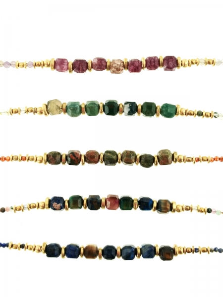 BRACCIALE&nbsp;IN PIETRE DURE E OTTONE, CHIUSURA A MOSC