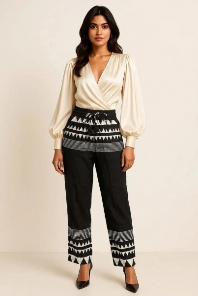 PANTALONE CON TASCHE IN VISCOSA, FASCIA ELASTICA E