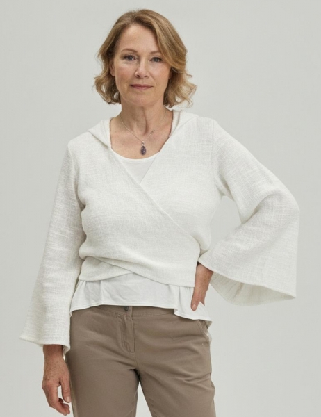 TOP BOLERO IN 100% COTONE TRAMA GROSSA , MANICA A