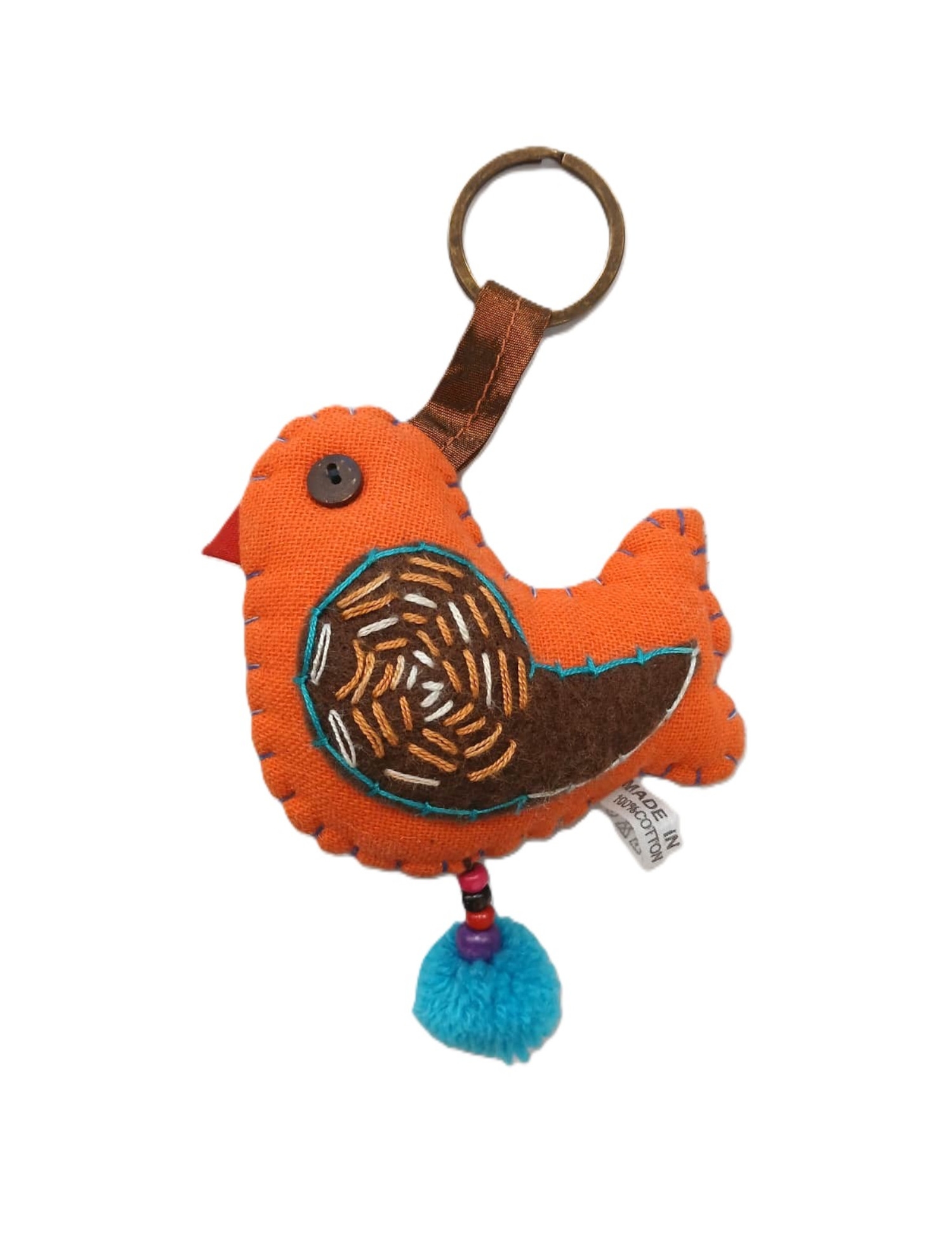 PORTACHIAVI FORMA DI UCCELLO CON POM PON.MIS PORTACHIAVI FORMA DI UCCELLO CON POM PON.MIS