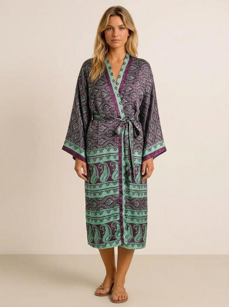 KIMONO LUNGO CON MANICA AMPIA IN&nbsp;MISTOSETA INDIANA