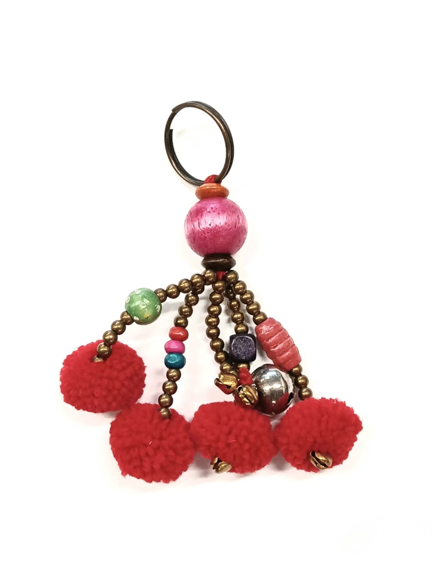 PORTACHIAVI CON POM PON , SFERE IN METALLO E LEGNO PORTACHIAVI CON POM PON , SFERE IN METALLO E LEGNO