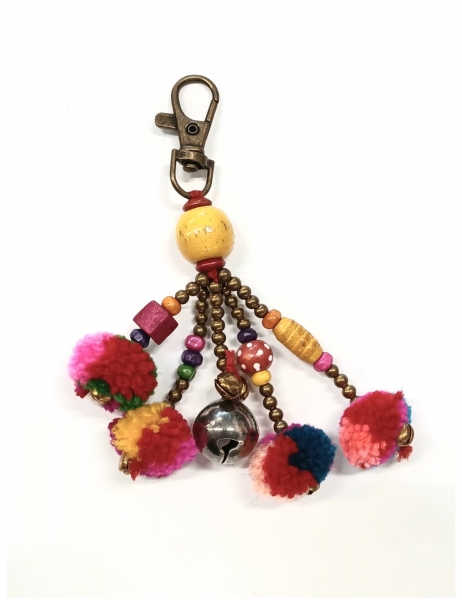 PORTACHIAVI CON POM PON , SFERE IN METALLO E LEGNO
