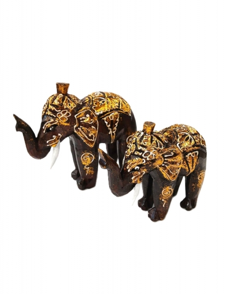 SET 3 ELEFANTI IN&nbsp;LEGNO MARRONE, INTAGLIATO E DECO