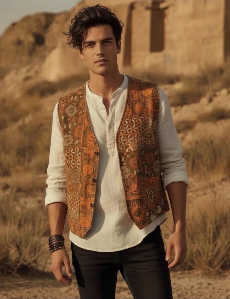 GILET IN COTONE PATCHWORK CON SOLO STAMPE, CON&nbsp; EF