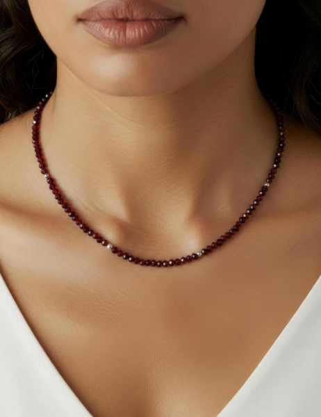 COLLANA IN ARGENTO&nbsp;E PIETRA DURA&nbsp;-&nbsp;GRANATO