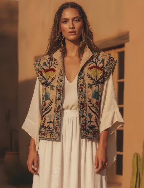 GILET SUZANI RICAMATO, MODELLO GILET SMANICATO QUA