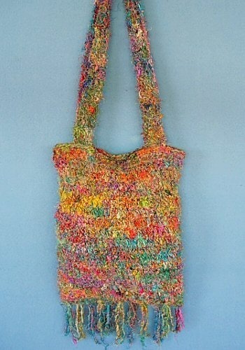 BORSA IN COTONE E SETA RICICLATA DA SPALLA CON DUE BORSA IN COTONE E SETA RICICLATA DA SPALLA CON DUE