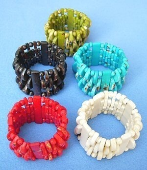 BRACCIALETTI ELASTICI IN OSSO COLORATO, MAGLIA A P BRACCIALETTI ELASTICI IN OSSO COLORATO, MAGLIA A P