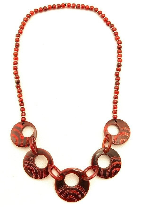 COLLANA IN CORNO E METALLO.7 DISCHI INCISI C COLLANA IN CORNO E METALLO.7 DISCHI INCISI C