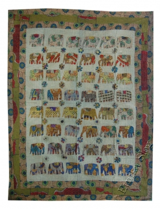 EMBROIDERED AND DECORATED INDIAN BEDSPREAD